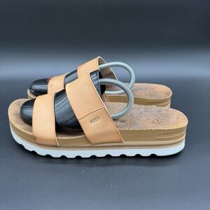 Reef Cushion Vista Hi Sandals Womens Size 11 Tan Platform Cork Slide Slip On